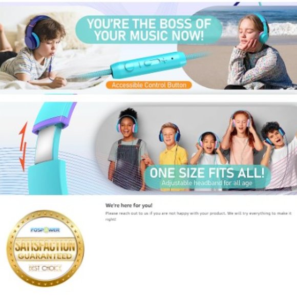 Kids Headphones - Wired - Stereo - Safe Volume Limit/Control - Microphone - Picture 11 of 12